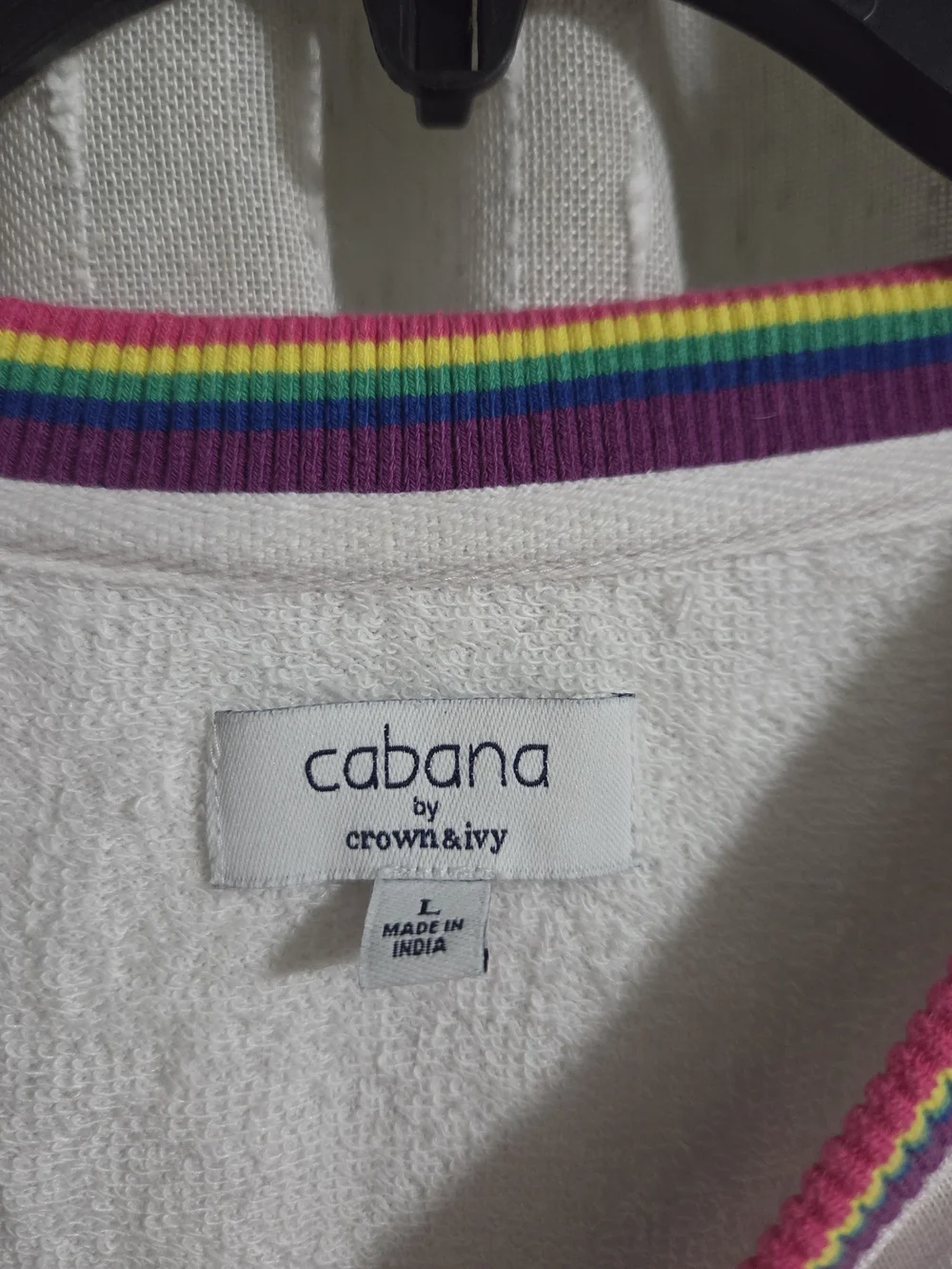 crown & ivy White Pullover with Rainbow Rib Trim - Picture 4 of 4